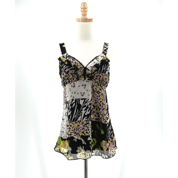 VTG Y2K Babydoll Top B*Wear Size Medium Patchwork Chiffon Ruffle Fairy Grunge - Picture 1 of 10